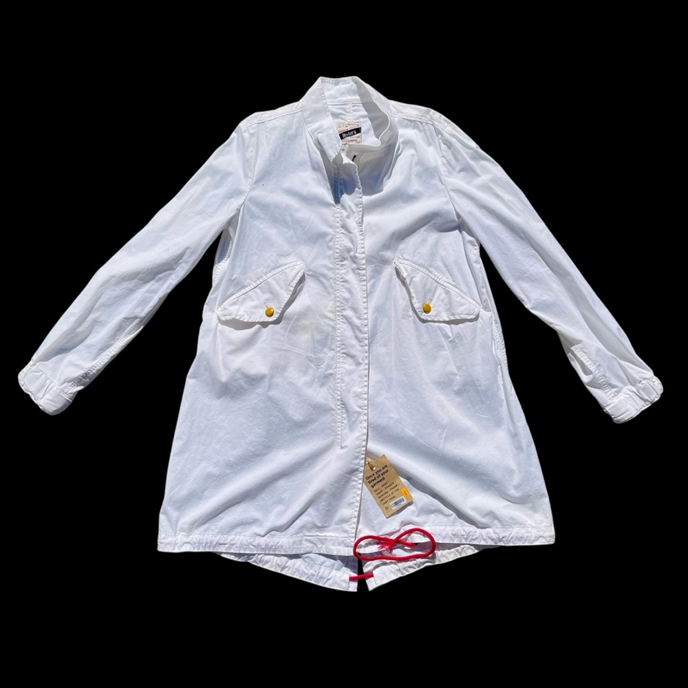 Vintage 90s History Repeats White Parka Trench Coat Jacket Cotton Parisian - Picture 2 of 16